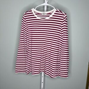 Women's Red and White Stripe Feel Good Store Long Sleeve Shirt Size Large